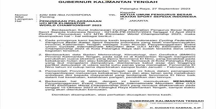 Gubernur Kalteng Tunda UCI MTB Eliminator World Championship 2023 karena Kabut Asap